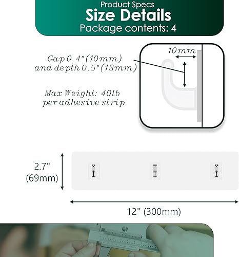 Miniatura 5 de Calcomanías adhesivas de repuesto para organizador y estante, tiras de baño, paquete de 4 unidades