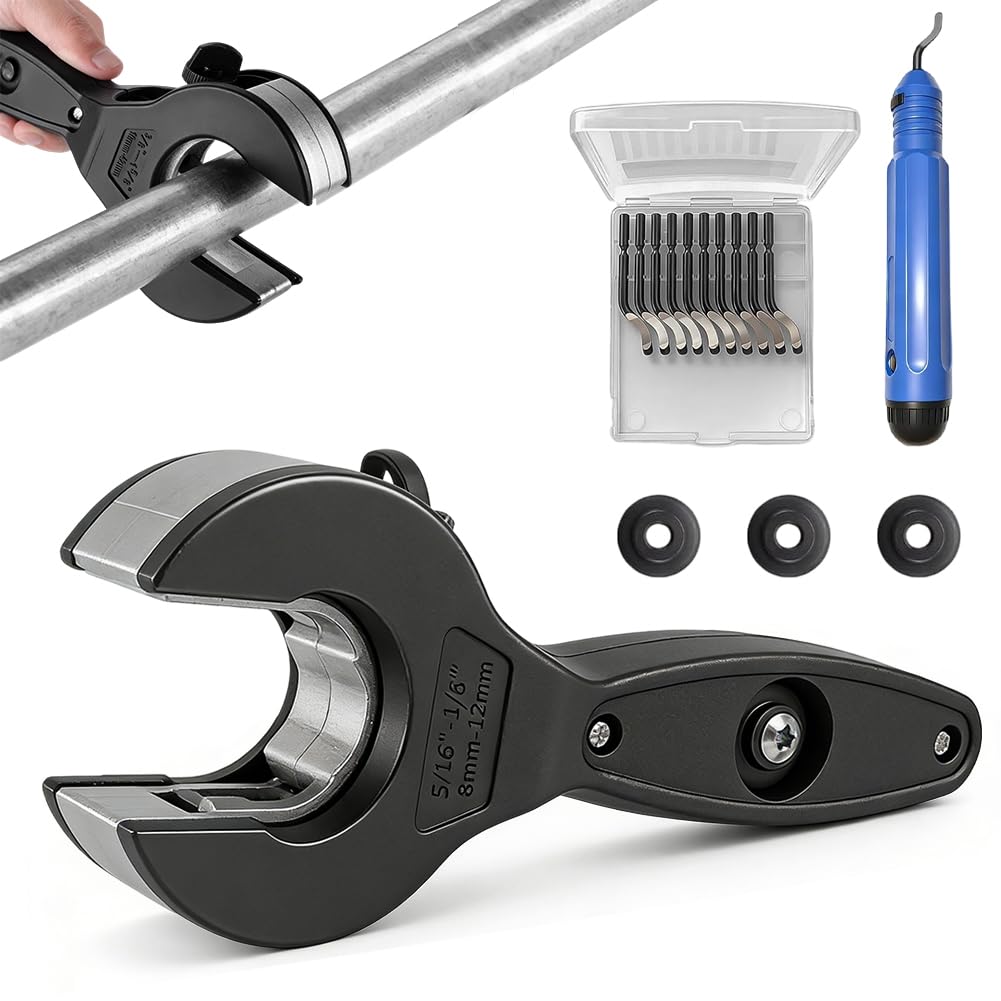 Tagliatubi in Acciaio Inossidabile 8-29 mm, Tagliatubi a Cricchetto 2 in 1 per Rame, Plastica e Alluminio, con 3 Rotelle di Ricambio