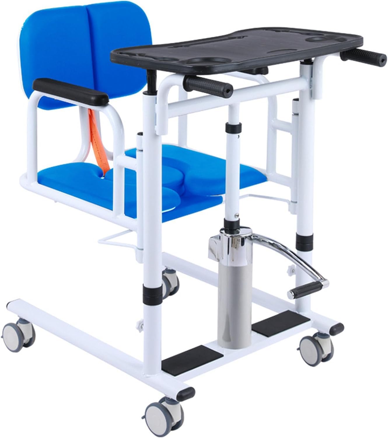 Patient Transfer Lift Chair with180°Split Seat and Potty Wheelchair - Hydraulic Patient Lift for Home Transport Chair Adjustable Height for Elderly and Disabled (Blue)