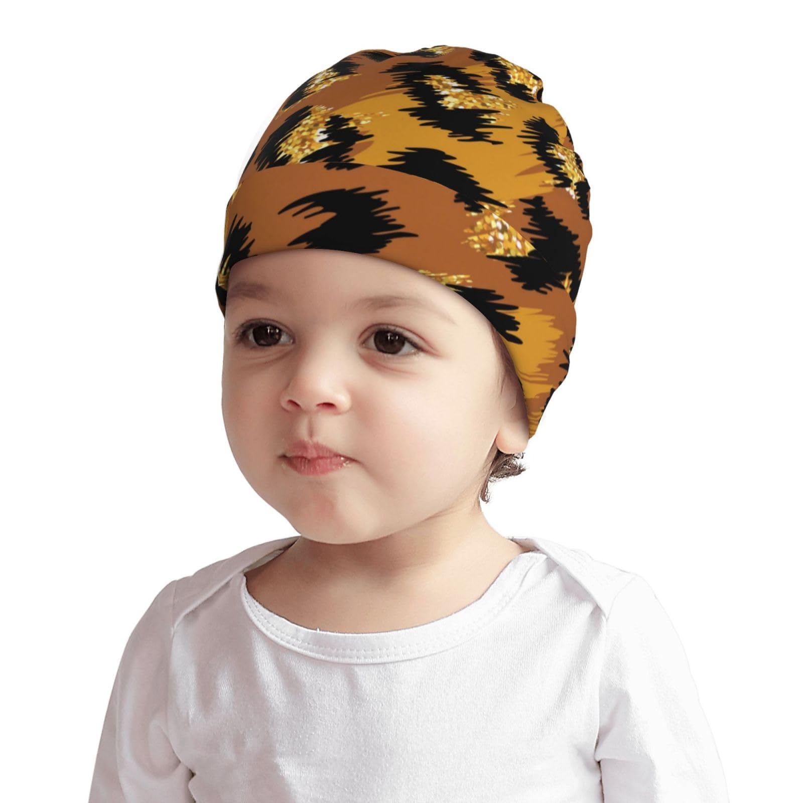 Rqzwdq Rose Gold Glitter Ombre Leopard Pattern Kids Beanie Hats Warm Knit Beanie Cap Skull Caps Gifts Decor for Boys Girls