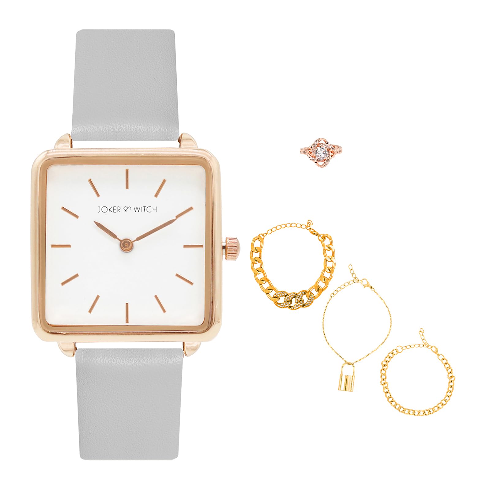 Joker & Witch Leather Oakley Love Triangle Women Analogue Watch Gift Sets, White Dial, Gray Band (B0CC4XFRSR) Amazon Price History, Amazon Price Tracker