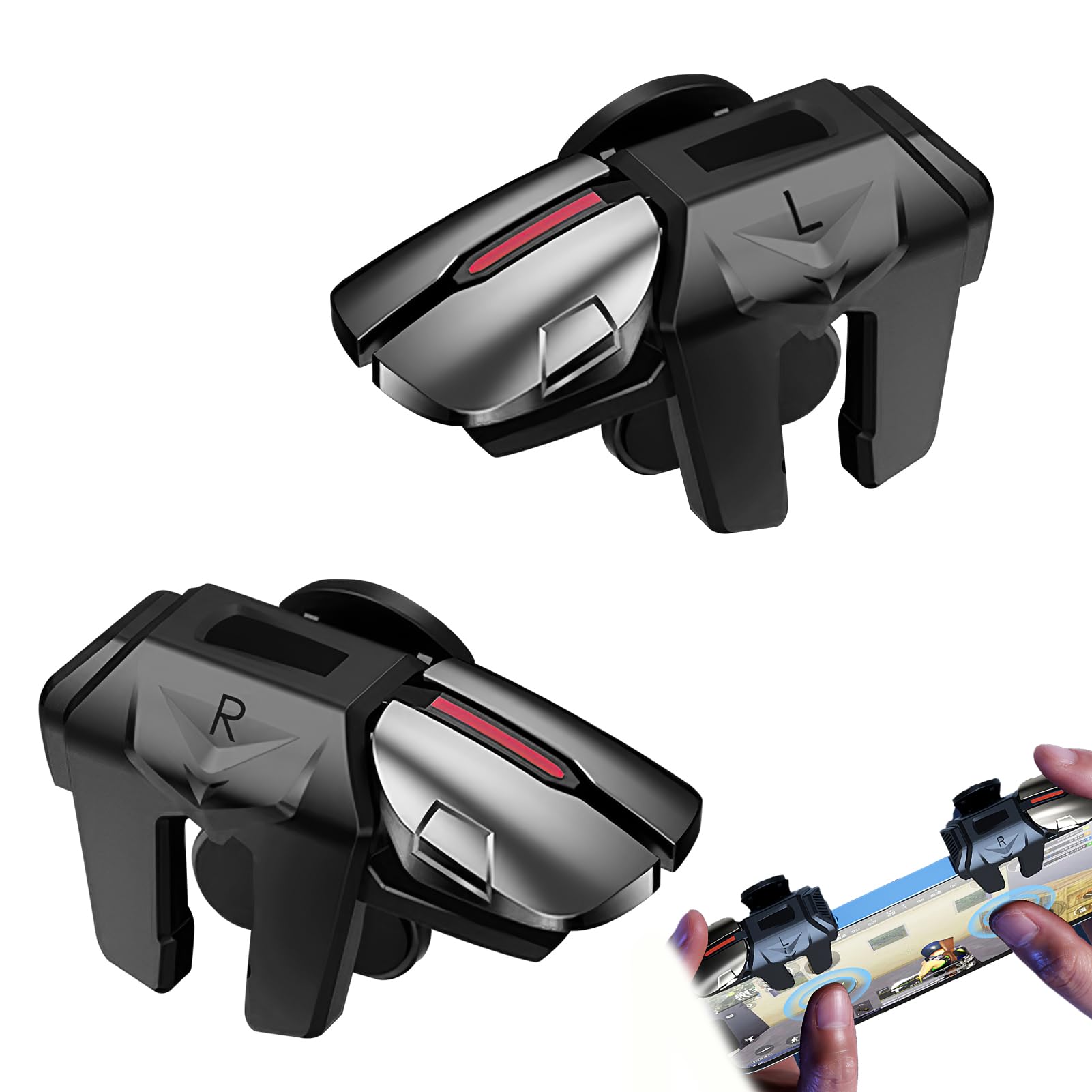 Trigger Gatillos Botones, Gatillos para Movil Rapid-Fire Tiro Rapido 6 Dedos Joystick Controller L1R1 L2R2 Disparadores para PUBG Mobile Phone Game Shoot Sensitive Control Joysticks Portátil (A)