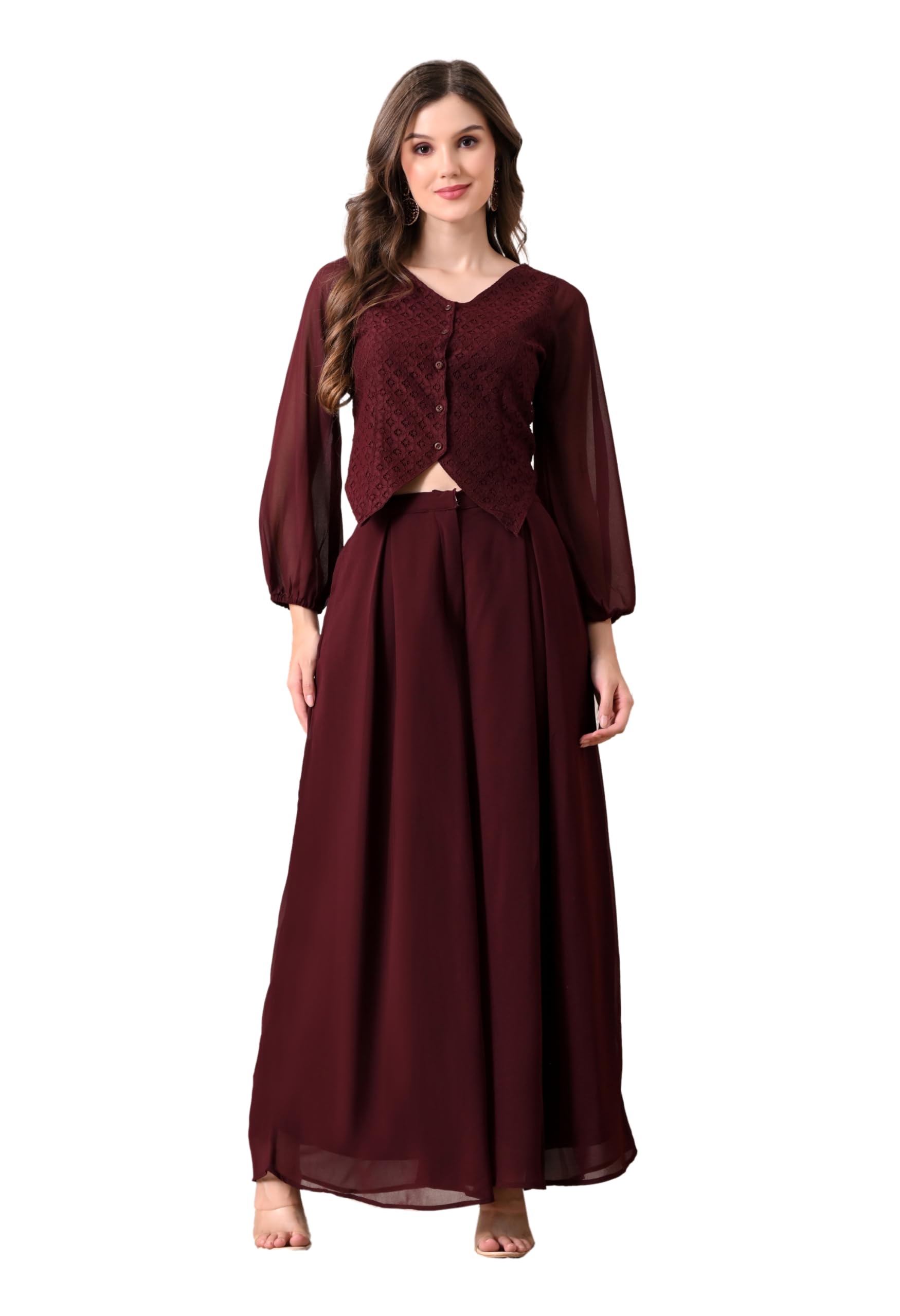 v&m Women's Maroon Embroidered Vest Top with Palazzo Co-ord Set-picture-20