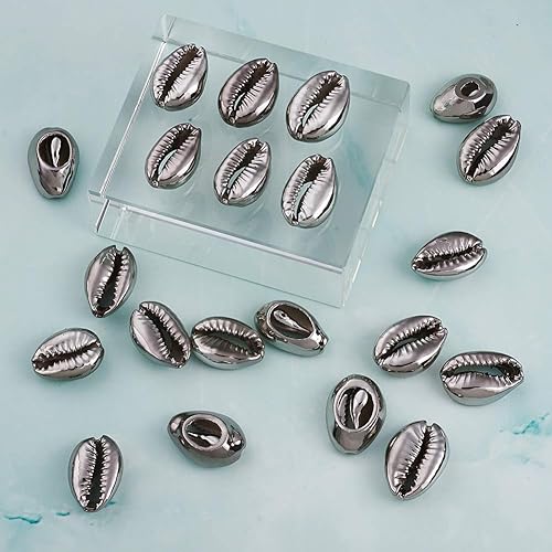 Vista 50 de Cheriswelry 50 cuentas de concha galvanizadas, conchas de cauri en espiral, conchas de mar, verano, playa, cuentas espaciadoras sueltas