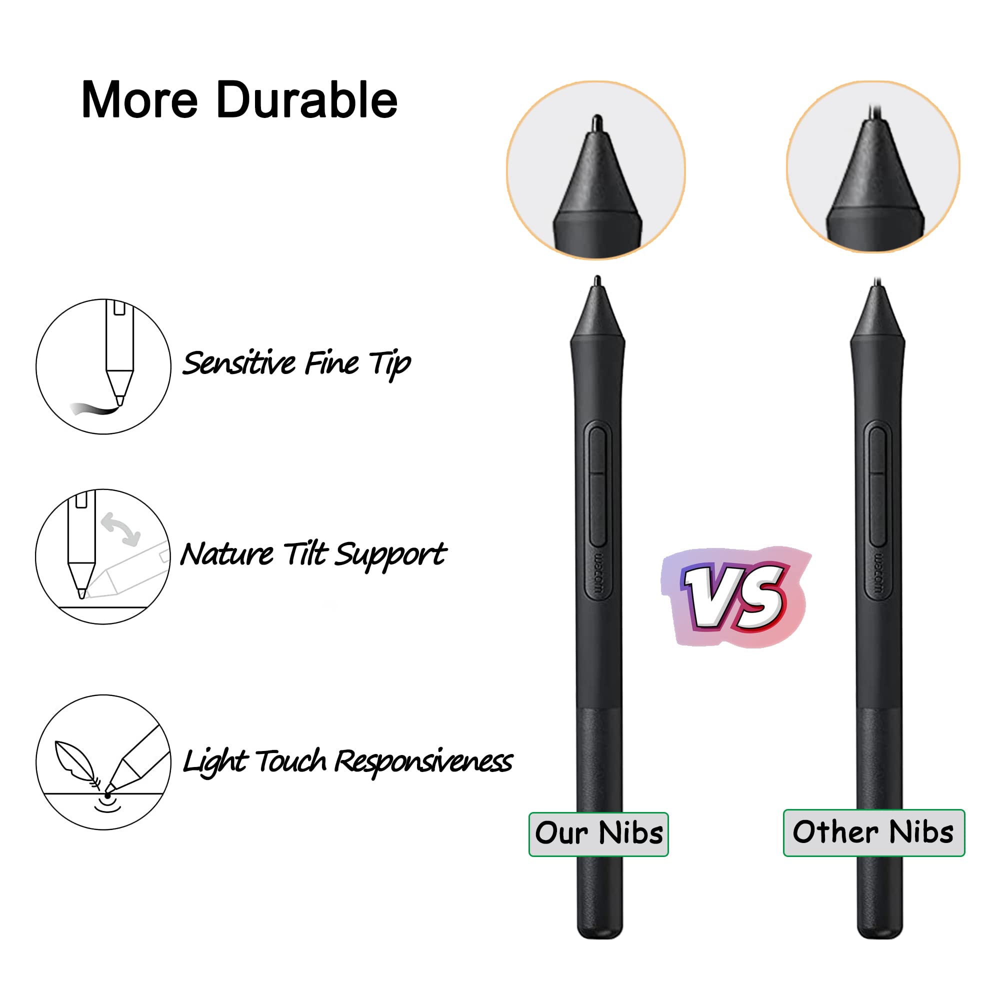 [10 sztuk] Zapasowe końcówki do Wacom Bamboo Intuos Rysunek Tabletki Długopis zapasowy końcówki do długopisu + narzędzie do rysowania tabletów CTE-, MTE-, CTL-, CTH- Serie, Czarny