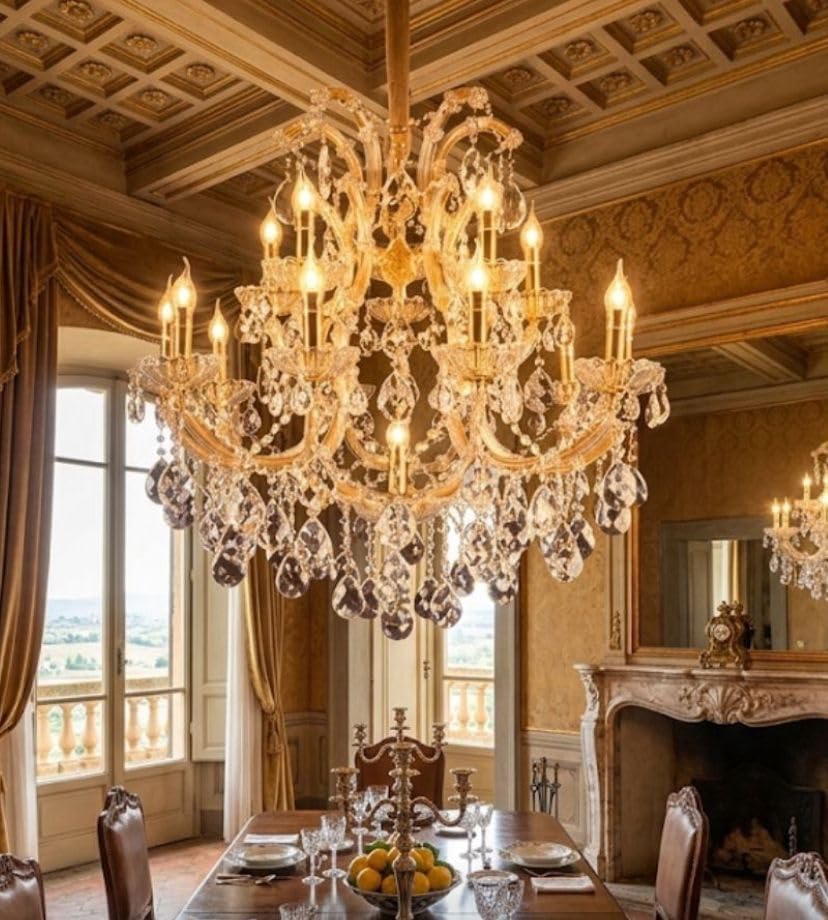 Image of Sanleen K9 Glass Crystal 12 Light Chandelier, White Candle Style Vintage Italian Jhoomar, Luxury Crystal Ceiling Light Fixture for Living Room, Dining Hall, Bedroom & Home Decor (Bulb Included)