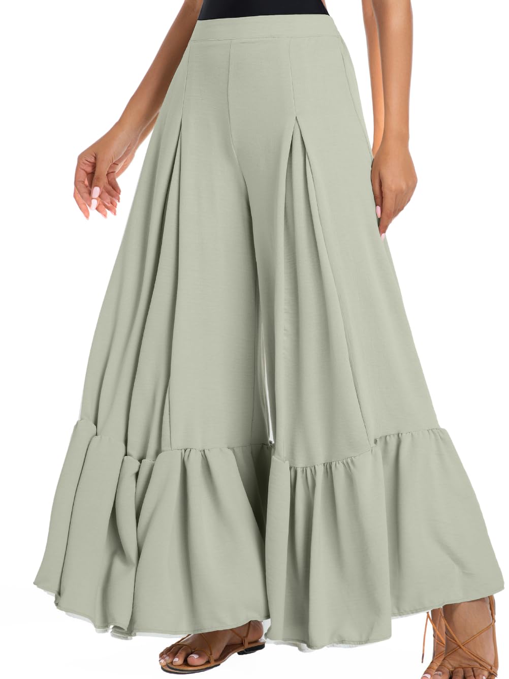 Kaei&Shi Women Casual Palazzo Loose Pants,Flowy Ruffle Wide Leg Baggy Pant Summer