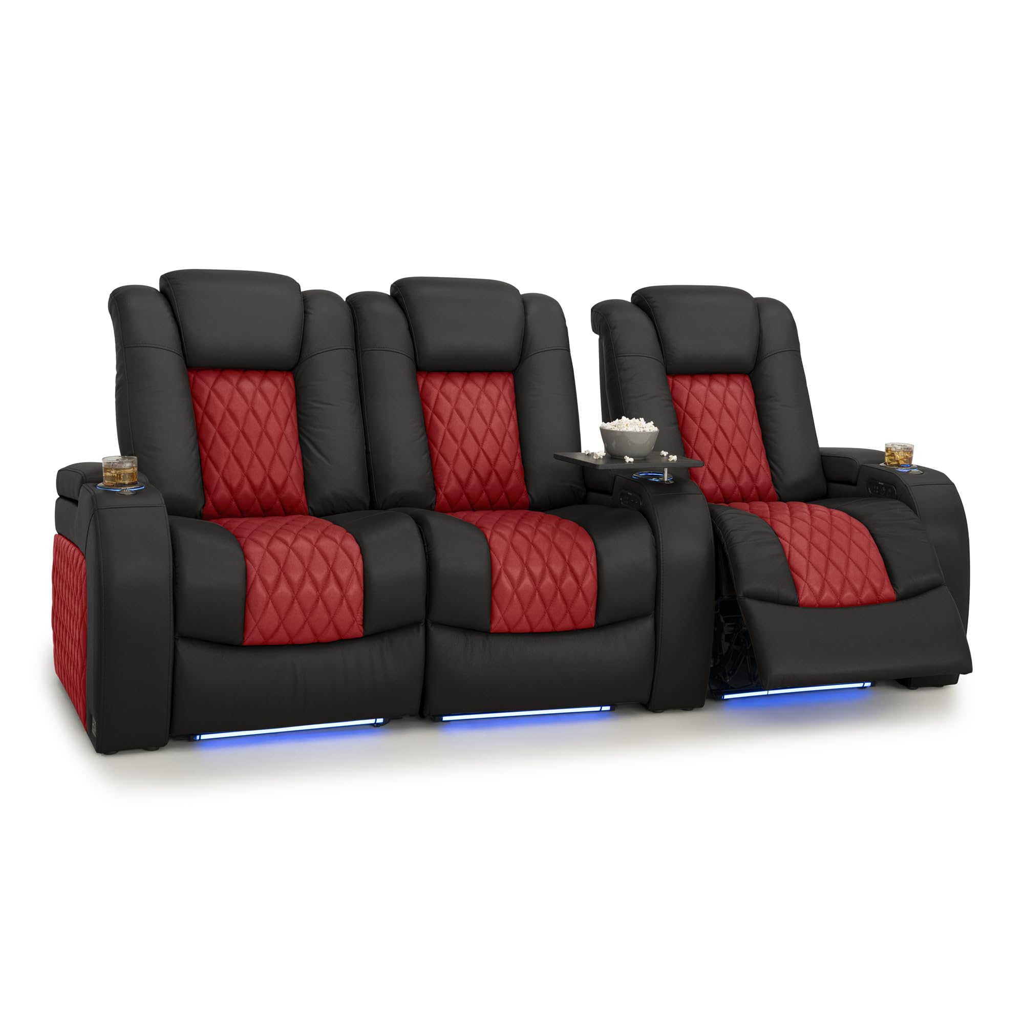 Seatcraft Diamante Home Theater Seating Black/Red Row of 3 Left Loveseat