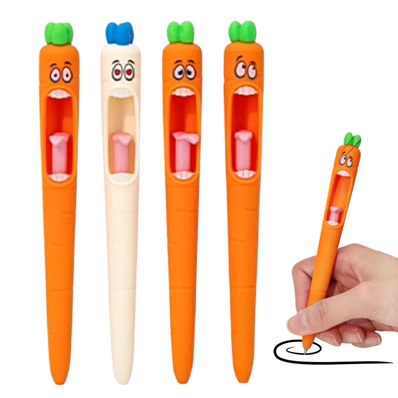 4pcs Screaming Carrot Pens Ballpoints, Funny Easter Pen, Carrot Gel Pen Black, Novelty Stationary Easter Basket Stuffers