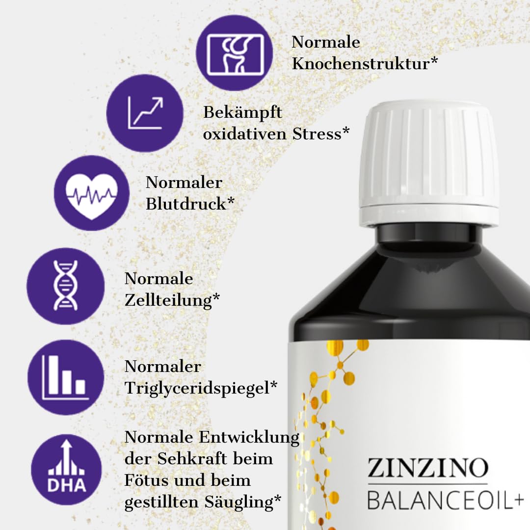 ZinZino BalanceOil+ Olej rybny z Omega-3 2478 mg, Omega-9, Witamina D3, Tokoferol, DHA, EPA z oliwą z oliwek o smaku cytrynowym, 300 ml