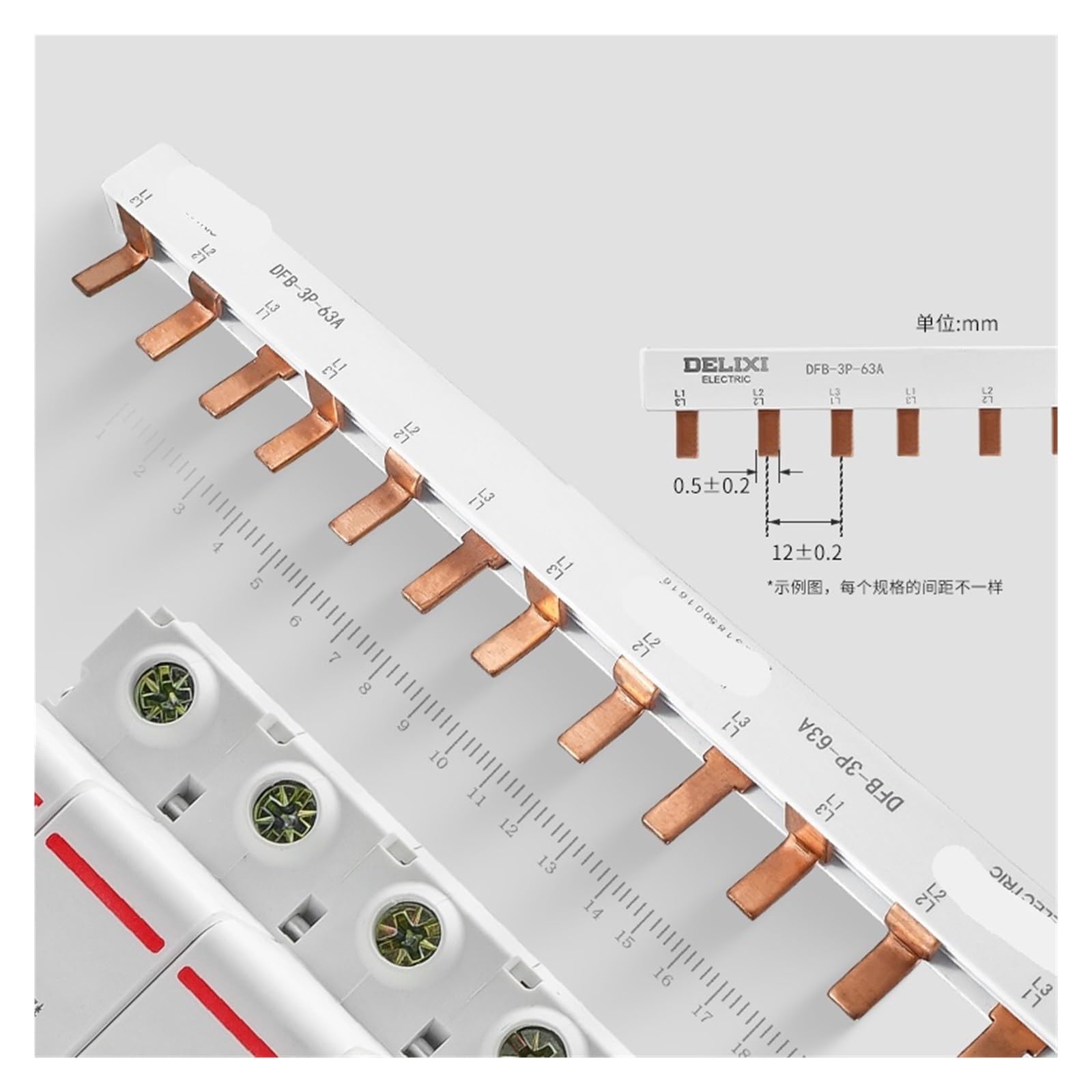 1 disjoncteur à barres omnibus en cuivre, 1P, 1P+N, 2P, bornier, barre omnibus(DF-1P-63A-24 circuits)