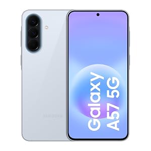 Samsung Galaxy A57 5G, Schlankes AI-Smartphone, Awesome Intelligence, 128 GB Speicherplatz, 50 MP Weitwinkel-Kamera, Bis zu 2 Tage Akkulaufzeit, IP68, Awesome Icyblue, 2,5 Jahre Herstellergarantie