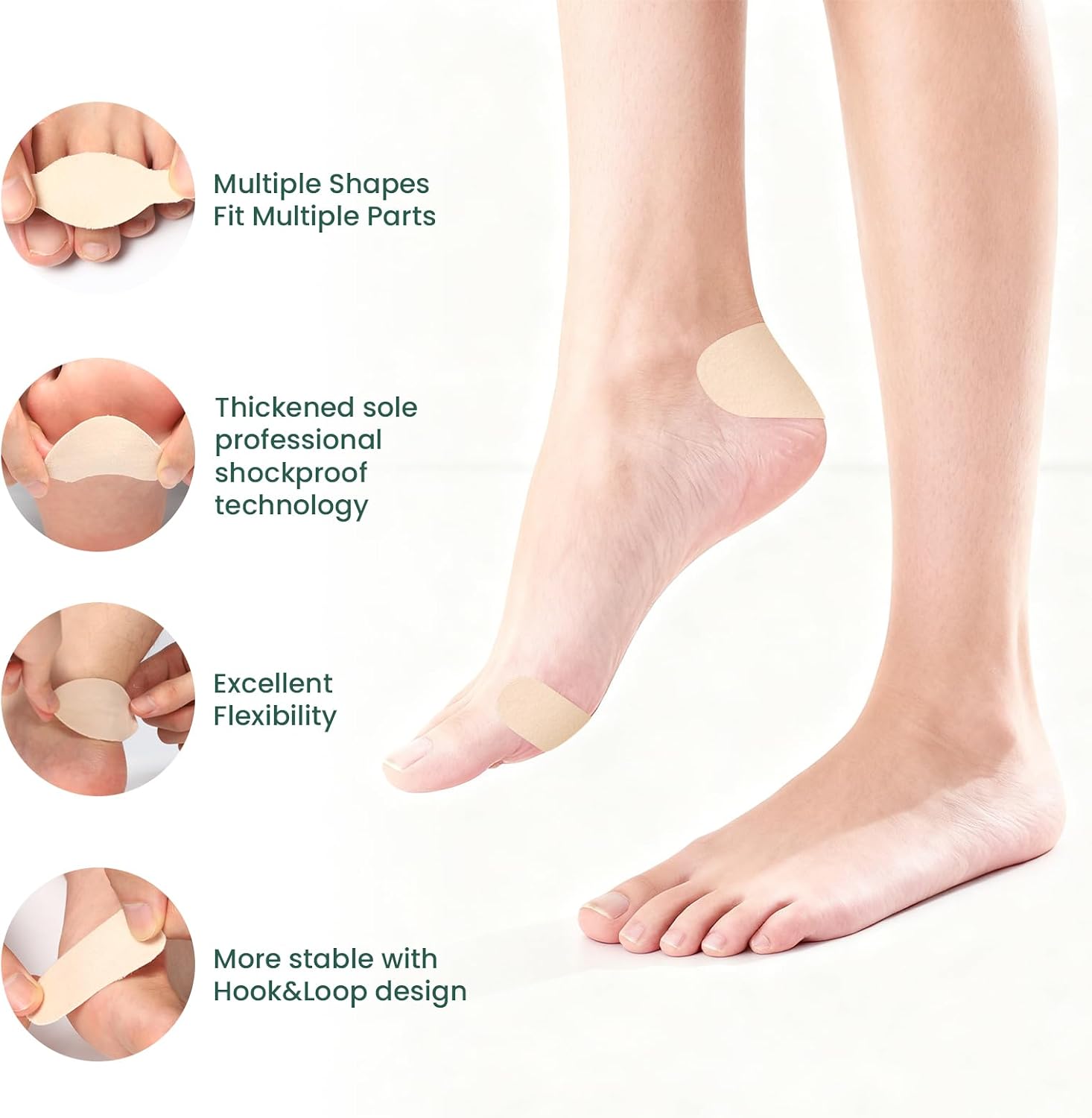Welnove Moleskin for Blisters, Adhesive Foot Pads 24 Sheets 4 Shapes | Anti-Friction Blister Protection, Stays On All Day, Cuttable & Flexible, Gentle on Skin, Fits Daily Shoes