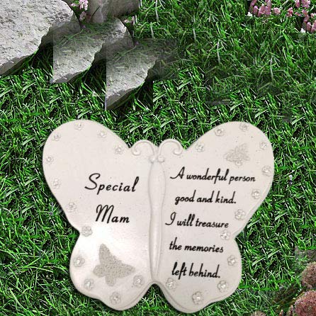 David Fischhoff Special Mam Diamante Butterfly Book Graveside Grave Memorial Plaque Ornament, Cream 20 x 19 cm