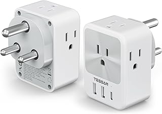 US to India Plug Adapter 2 Pack, TESSAN Type D Travel Adapter with 4 AC Outlets 3 USB Ports (1 USB C), 7 in 1 India Travel Plug for USA to Bangladesh Maldives Pakistan Sri Lanka