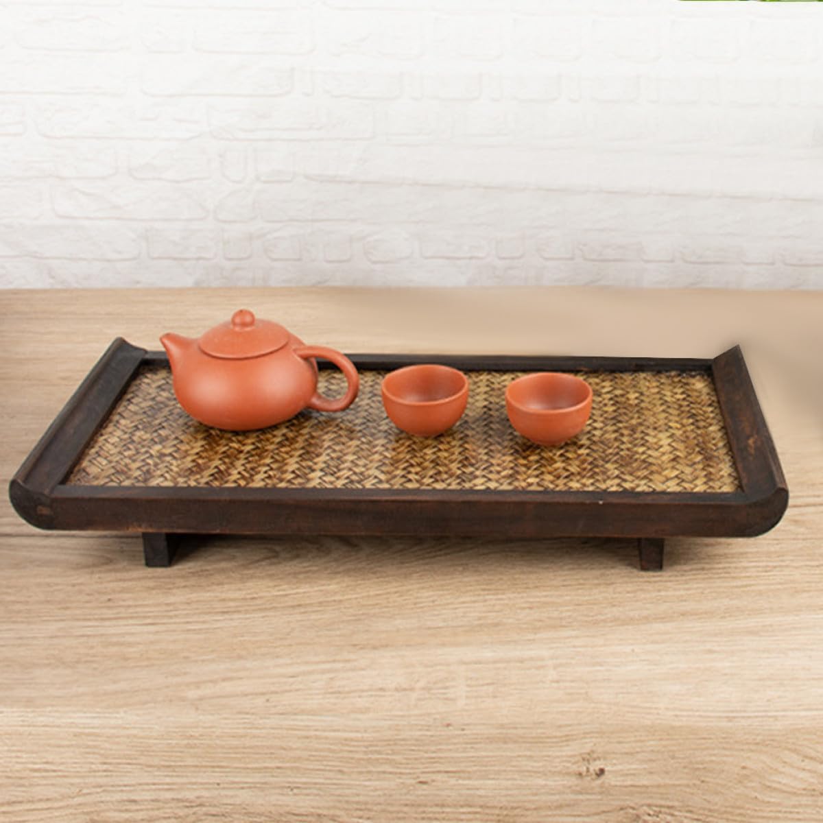 Plateau de service en bambou avec design pratique pour les restaurants et les mariages – Plateau multifonction pour goûter et petit-déjeuner en couleur café, parfait pour le divertissement