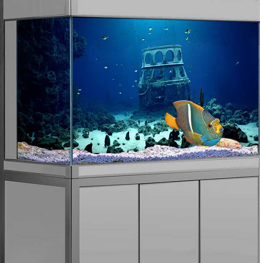Image of 36X20IN Natural Underwater Aquarium Background, Pictures 3D Fish Reef Fish Tank Decoration Background, with 8 EVA Double-Sided Tape