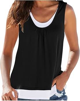 HGps8w Fake-Two Piece Tank Top for Womens Sleeveless U Neck
