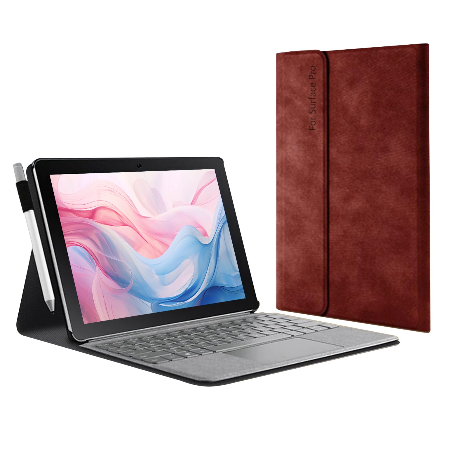 Heycase Deer Skin Pattern PU Leather + Soft TPU Case Cover for Surface Go 4/3/2/1 10 inch,with Pen Holder Protective Hard Shell Case Type Cover Keyboard,Blue