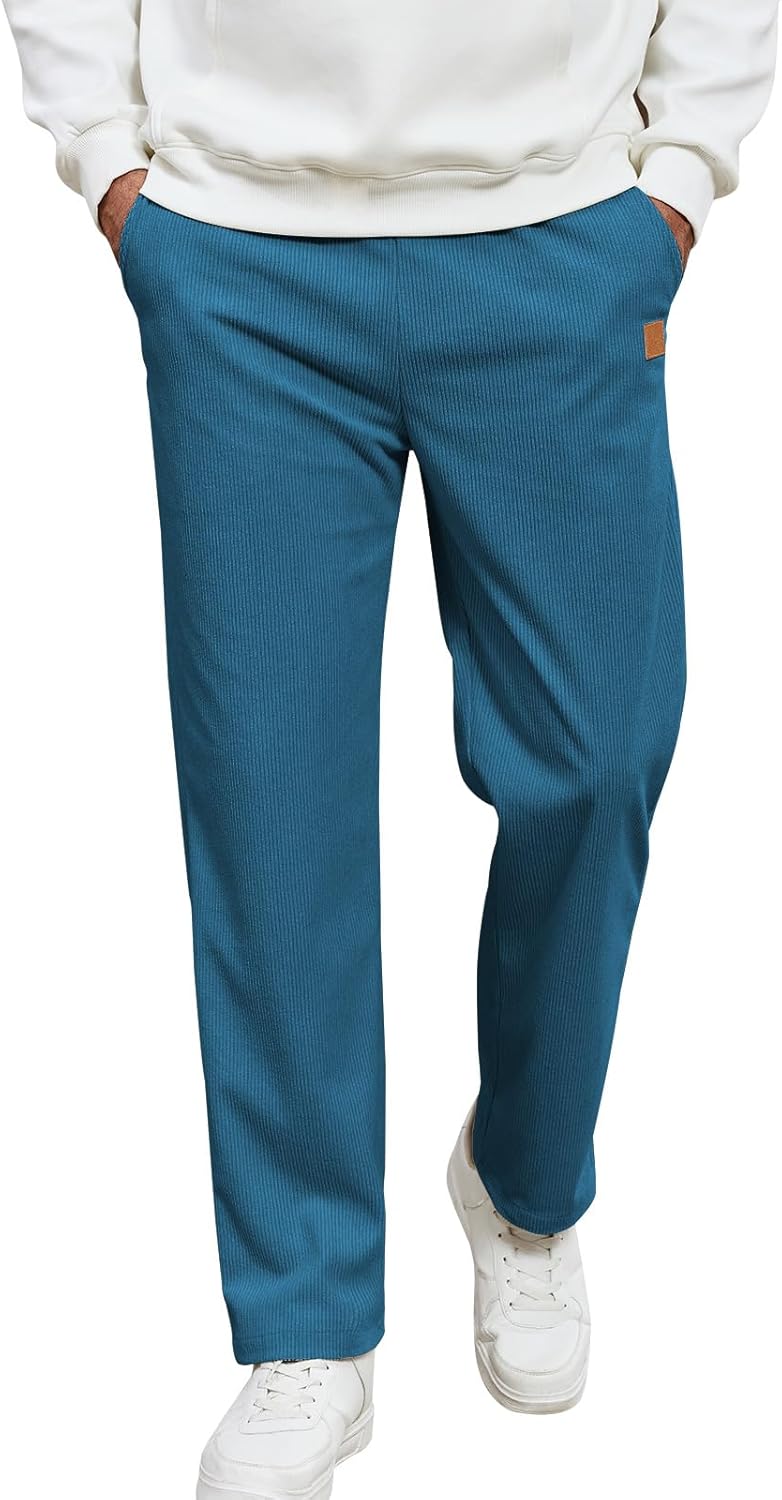 Suwangi Men’s Corduroy Casual Pants Drawstring Elastic Waist Stretch Sweatpants Straight Leg Trouser with Pockets Relaxed Fit - Image 8