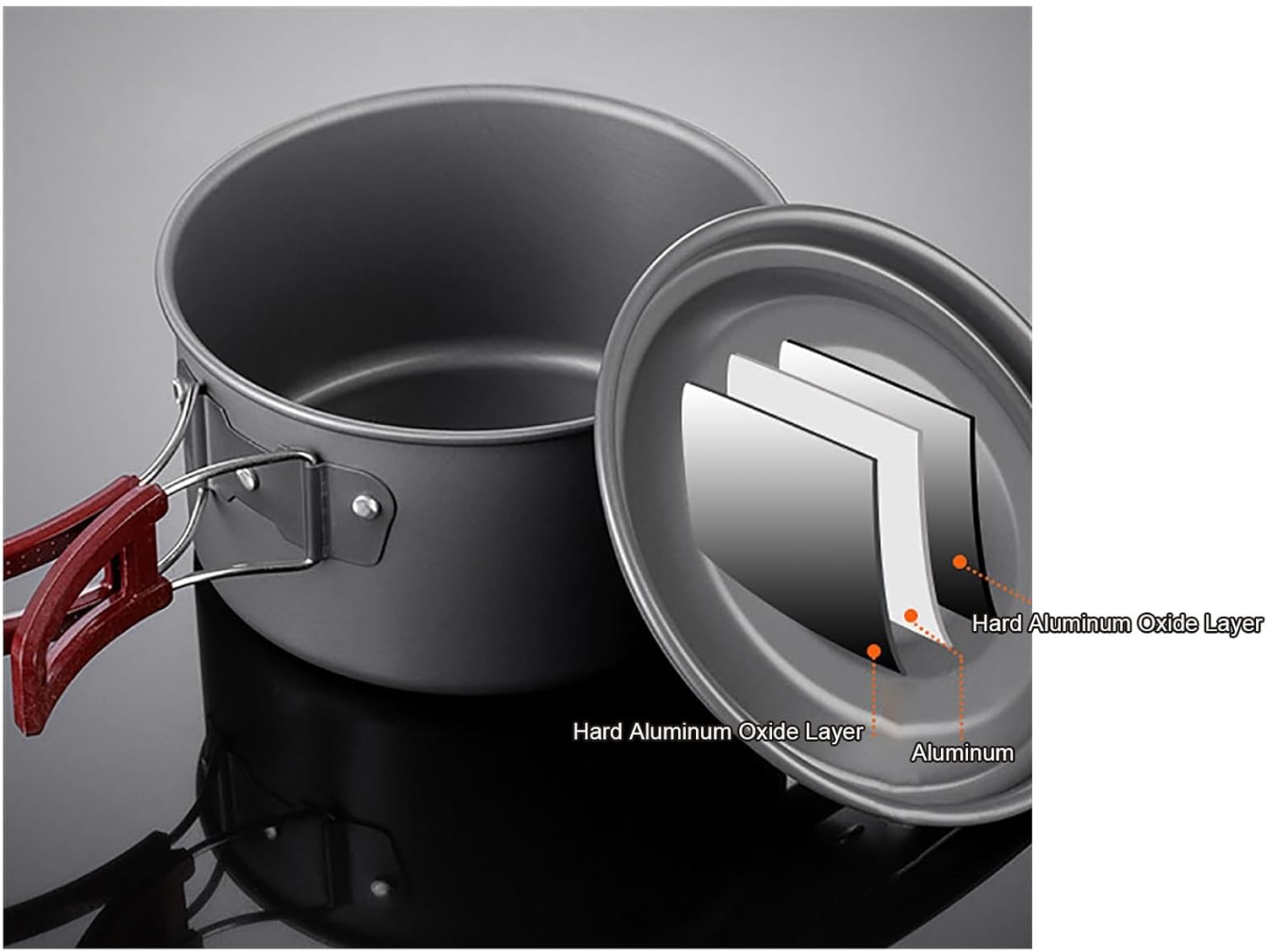 WHYATT Camping Cookset, Camping Pans, Hard Anodized Camping Cookware Outdoor Cook Set with Storage Bag for Camping Hiking