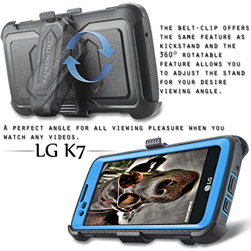 Covrware Aegis Series Case For Lg K7 / Tribute 5 / Escape 3 / Treasure/Phoenix 2, Heavy Duty Dual-Layer Full-Body W/Built-In Screen Protector Rugged Holster Armor Cover Belt Clip Kickstand, Blue #TOP4