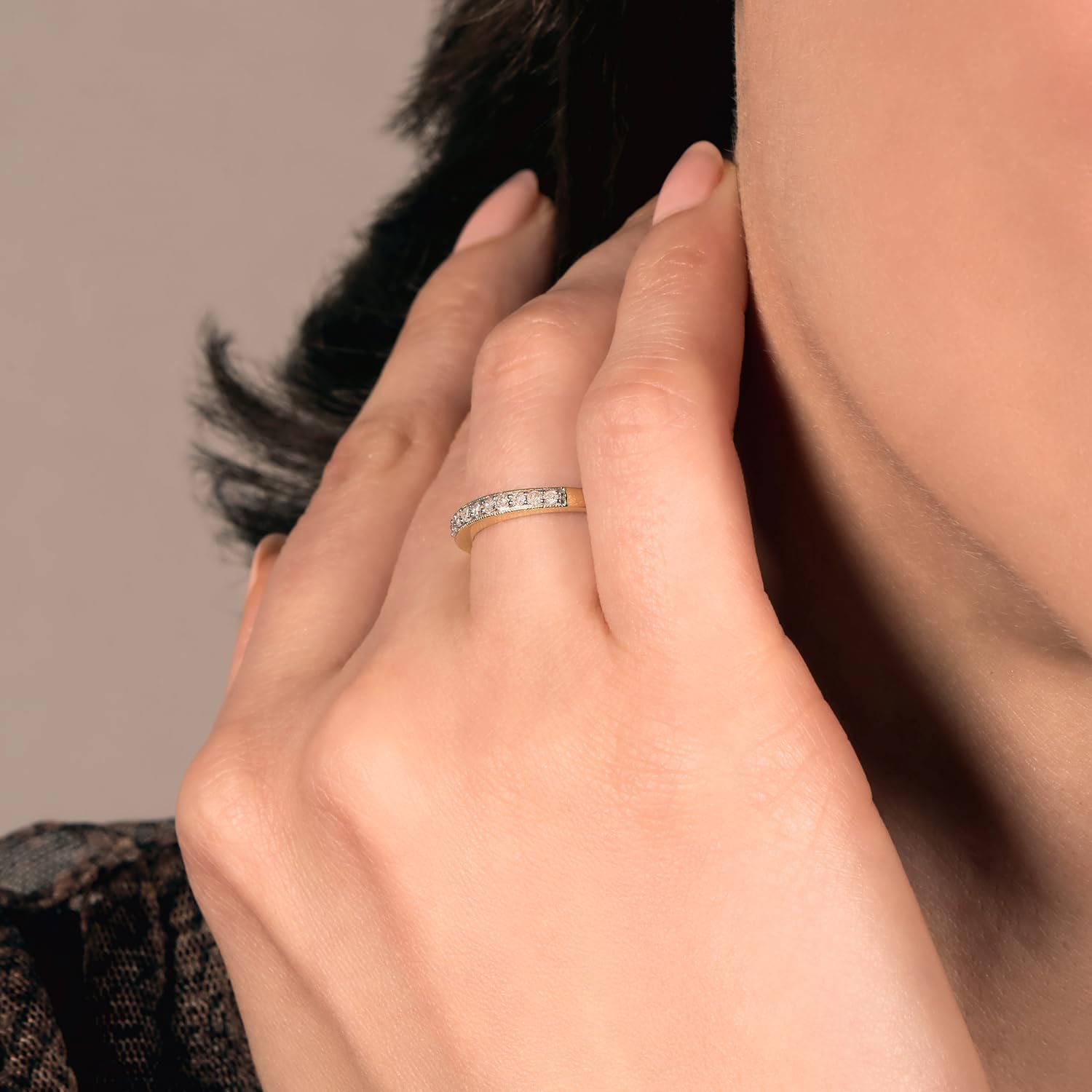 Jewelili Women’s Diamond Anniversary Band | 10K Yellow Gold | 1/6 Cttw Round Cut Natural Diamonds | Stackable Ring | Classic Elegant Jewelry Gift for Her