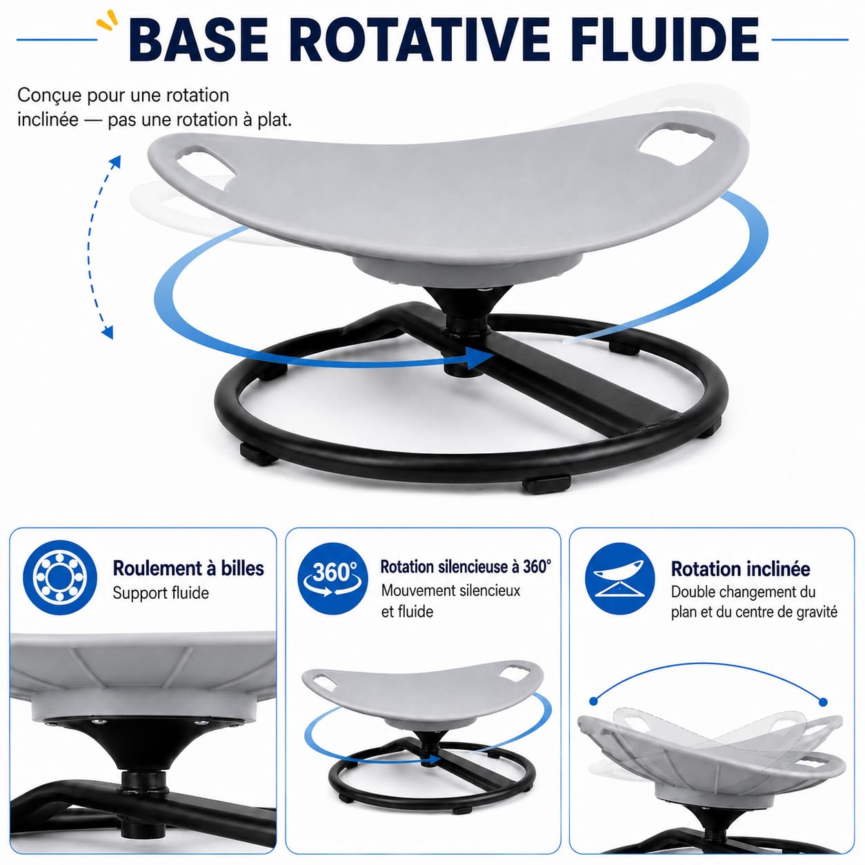 TopHomer Chaise d'équilibre rotative pour enfants – Siège pivotant 360° autisme TDAH, soulagement mal des transports, poignées sécurité base stable