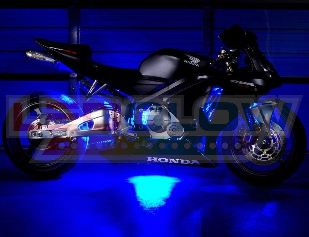 LEDGlow 6pc Advanced Blue LED Motorcycle Accent Neon Underglow Lighting Kit - 4 Patterns - 4 Brightness Levels - 6" Flexible Light Strips - Includes Waterproof Control Box & 2 Wireless Remotes