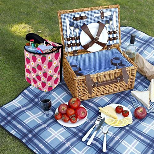 Image of Talayituse Strawberry Flower Print Car Trash Bin, Laege Size Auto Trash Can Adjustable Portable Garbage Can with Lid, Vehicle Hanging Bag for Headrest Front Back Seat, Pink