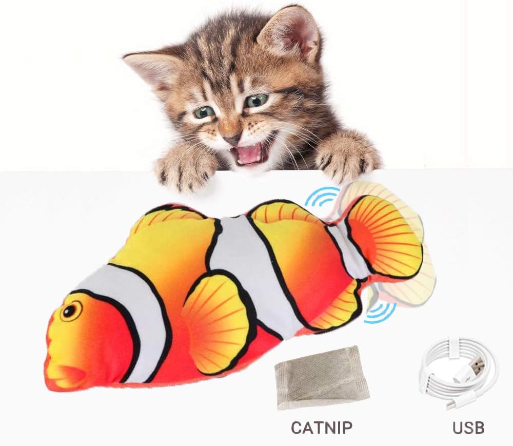 PeSandy Flopping Fish Cat Toy, 11'' Moving Cat Kicker Fish Toy with