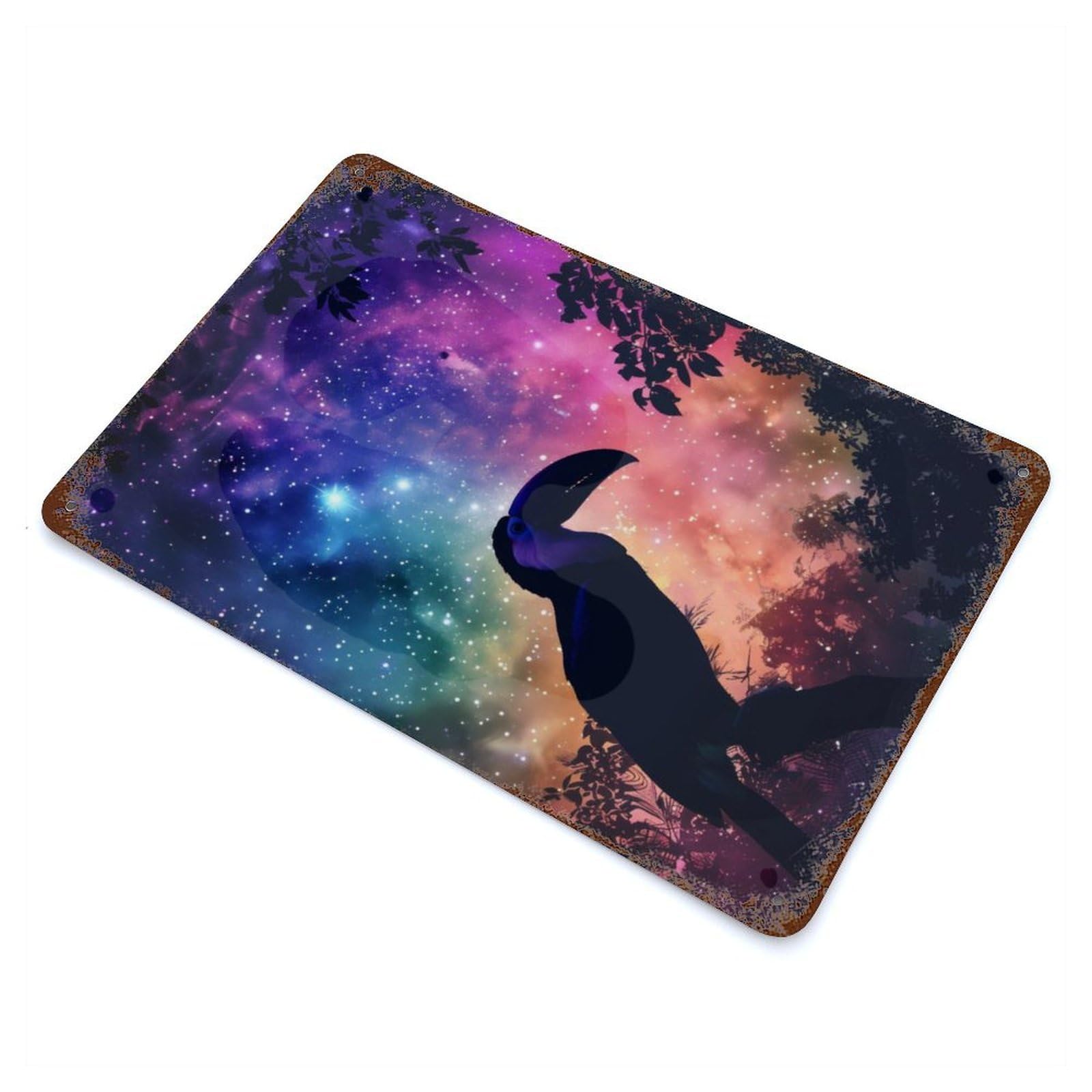 Distressed Metal Wall Sign with Toucan Silhouette Galaxy Design 11.8"x7.9", for Living Room, Hallway And Home Decor, Vintage Wall Decor