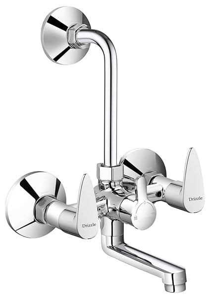 DRIZZLE VST111 Vista Wall Mixer 2in1 Tap Brass with Complete Accessories | Chrome Plated | Quarter Turn | Foam Flow