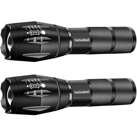 GaiGaiMall Military Grade High Lumen Flashlight Tactical LED Torch Flash Light Zoomable with 5 Light Modes，2-Pack Cover
