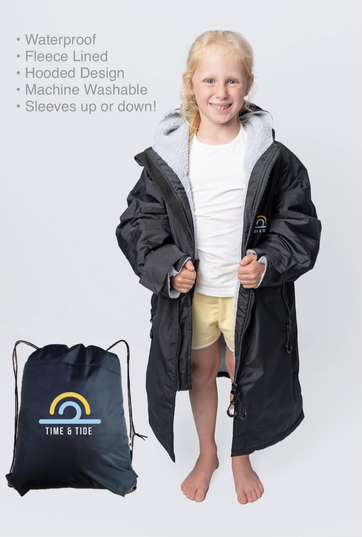 Time & Tide Dry Kids Changing Robe - Warm Fleece Coat - Swim/Surf Poncho 5-13yrs
