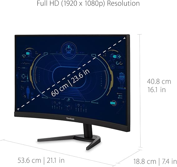 ViewSonic VX2468-PC-MHD 24-inch 1080p HD Curved Gaming Monitor, 165Hz, 1ms, AMD FreeSync Premium, Dual Integrated Speakers, 2x HDMI, DisplayPort
