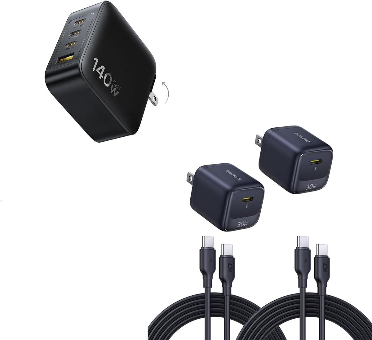 Baseus PD3.1 140W USB C Charger, PPS Fast Charger Type C & 30W USB C Charging Block with USB-C Cable 2 Pack