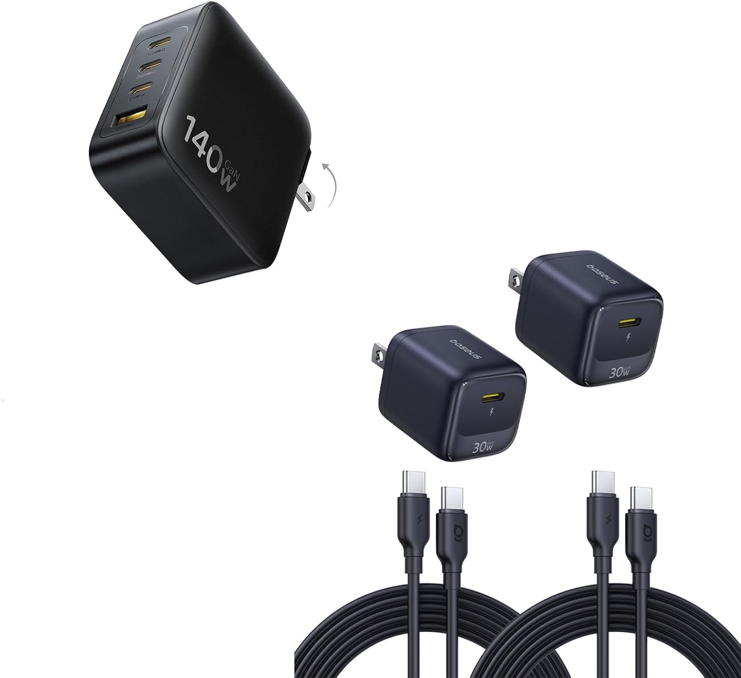 Baseus PD3.1 140W USB C Charger, PPS Fast Charger Type C & 30W USB C Charging Block with USB-C Cable 2 Pack