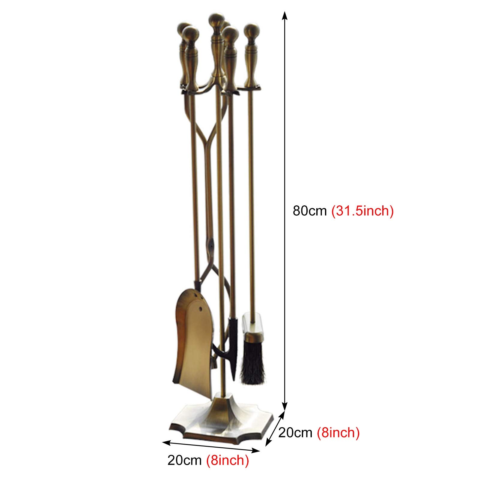 Kaminwerkzeuge Set mit Schmiedeeiserner Ständer - 5-teiliges rustikales Zubehör für Heizen und Wartung zu Hause