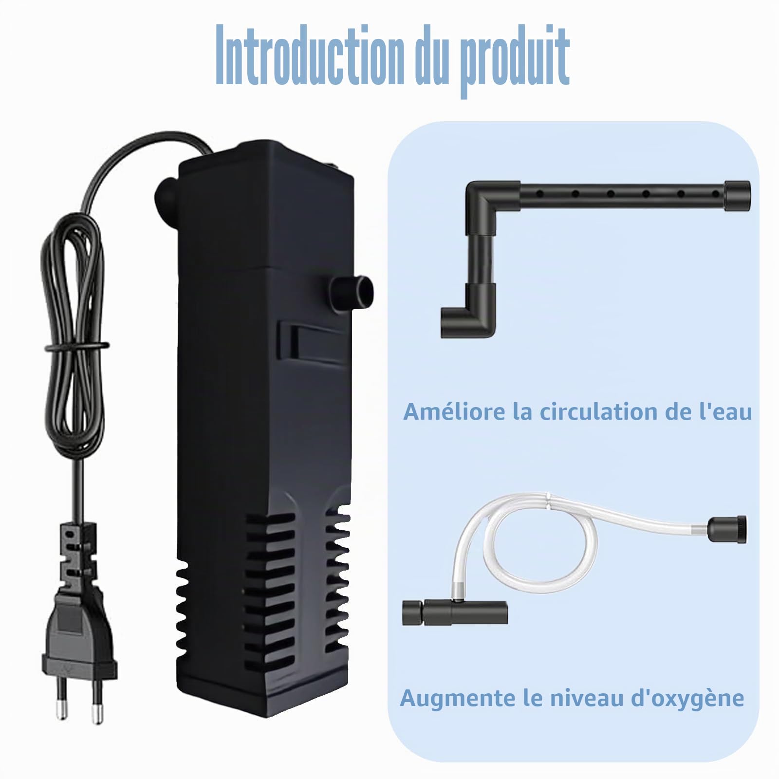 Filtre Intérieur pour Aquarium de 20L à 40L, Pompes et Filtres Professionnels pour Aquariums d’Eau Douce et d’Eau Salée, 3 en 1 avec Système de Double Filtration, Installation Facile et Silencieuse