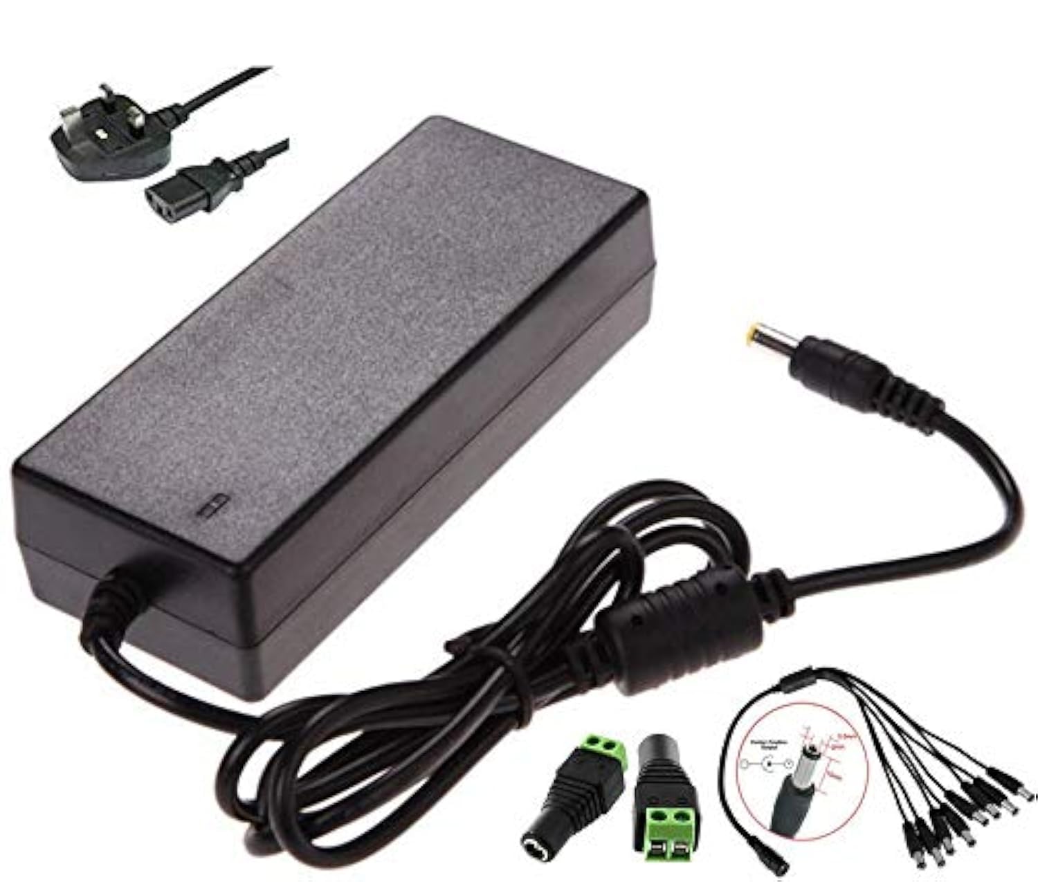 BW 12V 5A 60W DC Power Supply with 8 Way CCTV Power Splitter Cable for LED Strip Light