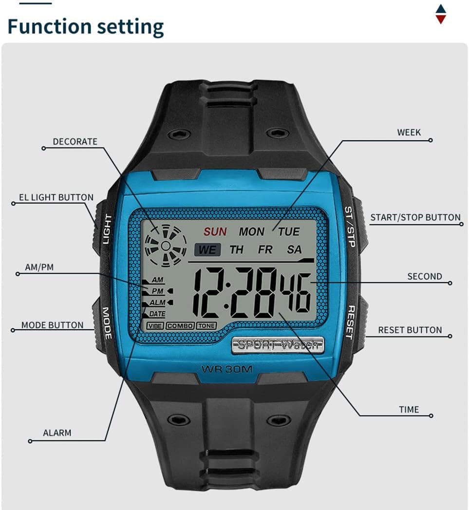 ADSBIAOYE Square Mens Digital Watch Outdoor Sports Multi-Function Watch LED Waterproof Chronograph Electronic Watches - Image 7