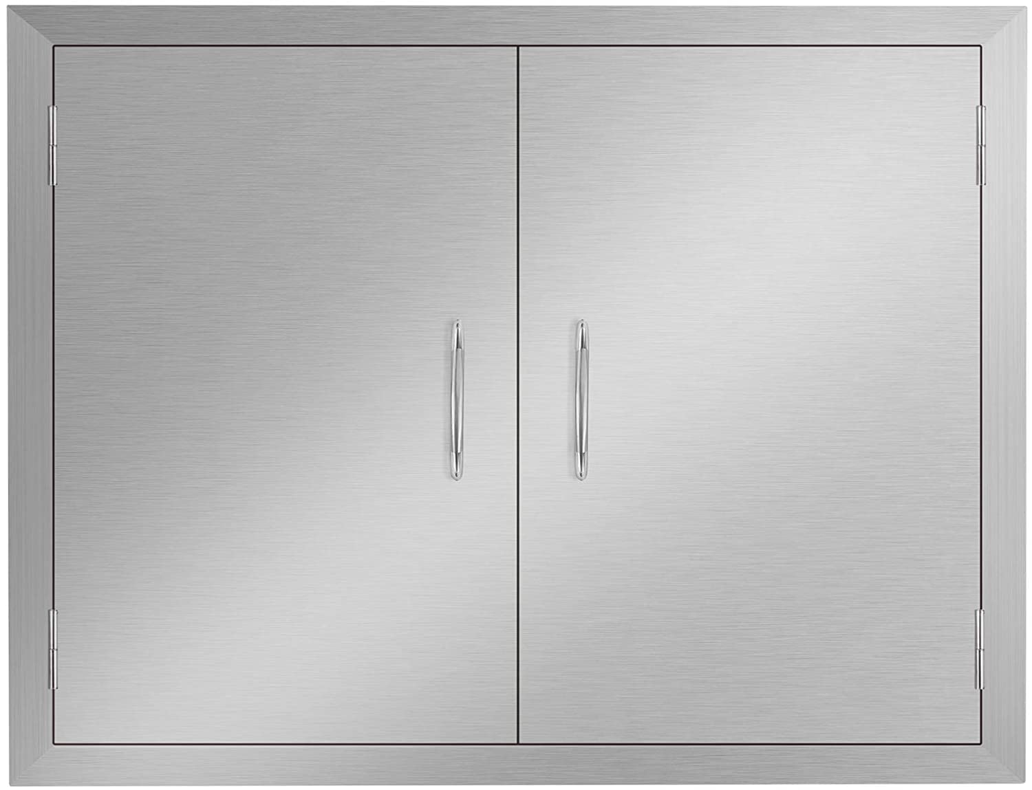 Seeutek Outdoor Kitchen Doors 31" W x 24" H, Stainless Steel BBQ Double Access Door with Handles, Flush Mount Wall Construction Vertical Door for Outdoor Kitchen Grilling Station or Commercial.