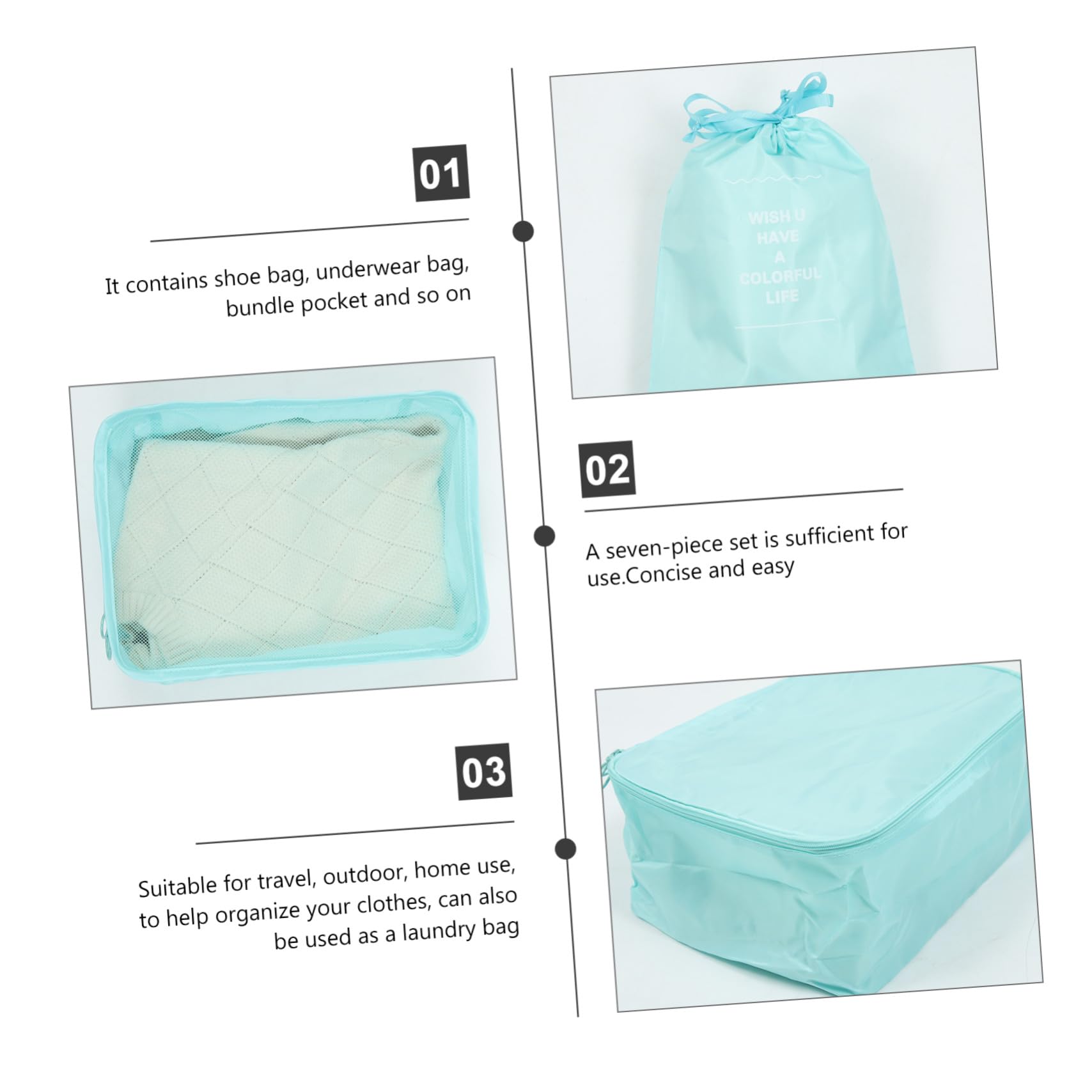 Reise Aufbewahrungsbeutel 1 Satz aus Polyester mit Kordelzug | Kleidung, Packorganizer für Outdoor Reisen, Wasserabweisend und Platzsparend