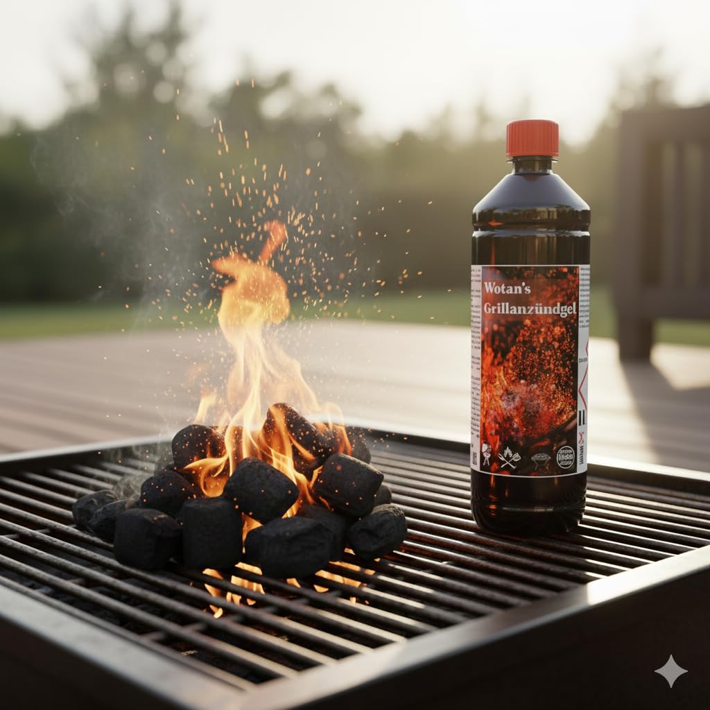Wotan’s Grillanzündgel – Sicherheits-Grillanzünder flüssig für Holzkohle & Briketts – Geruchsarm & Rauchfrei – mit Kindersicherung (7x1 Liter)