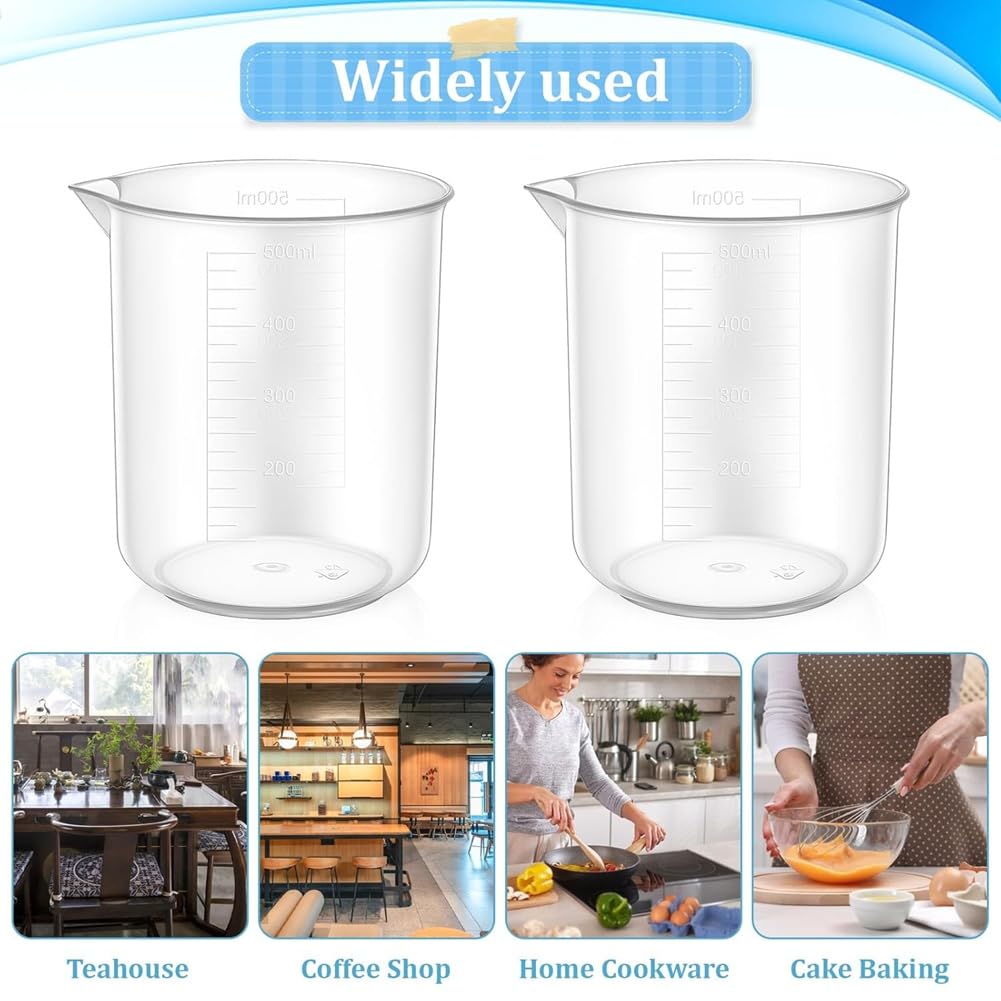 Paquete de 20 Vasos de Plástico con Graduación de 500 Ml, Vaso Medidor Transparente de 17 Oz, Vasos Mezcladores de Epoxi para Medir Líquidos.