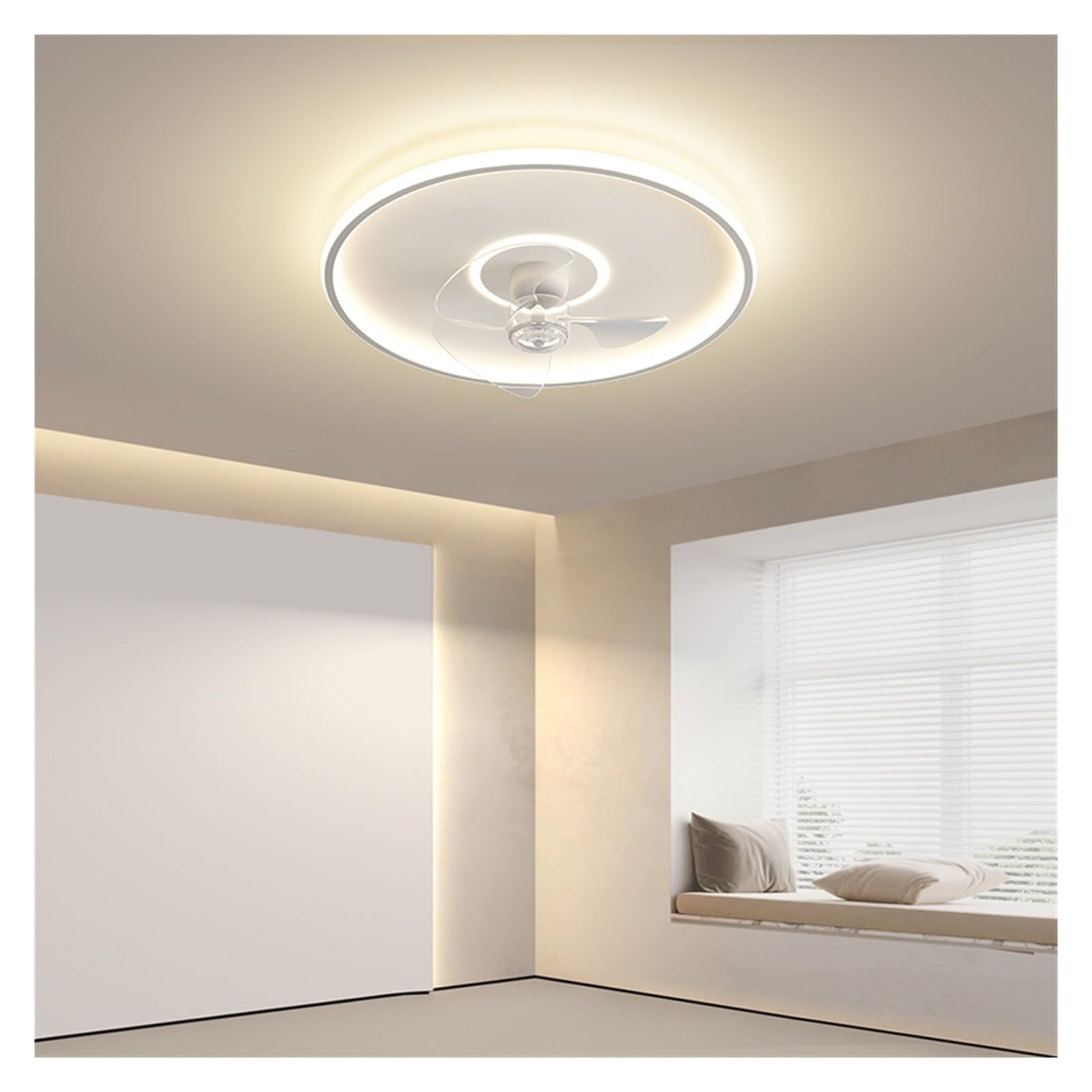 TRDEWR Round Ceiling Fan Lights for Living Kitchen Bedroom Dining Room Home Decor Indoor Lighting Remote Control Dimmable Lamp Lustres Good Light and Shadow Effects(A 40CM 39W)