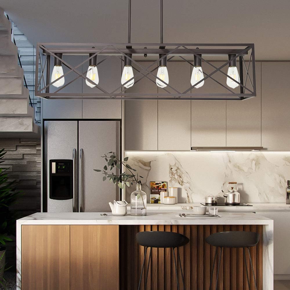 70% оƒƒ Dіѕсоunt MELUCEE 6-Light Farmhouse Rectangle Dining Room Chandelier Oil Rubbed Bronze Finish, Metal Industrial Pendant Lighting for Kitchen Island Pool Table Light Amаzоn Crаzу 🔥 Dеаlѕ MELUCEE 6-Light Farmhouse Rectangle Dining Room Chandelier Oil Rubbed Bronze Finish, Metal Industrial Pendant Lighting for Kitchen Island Pool Table Light