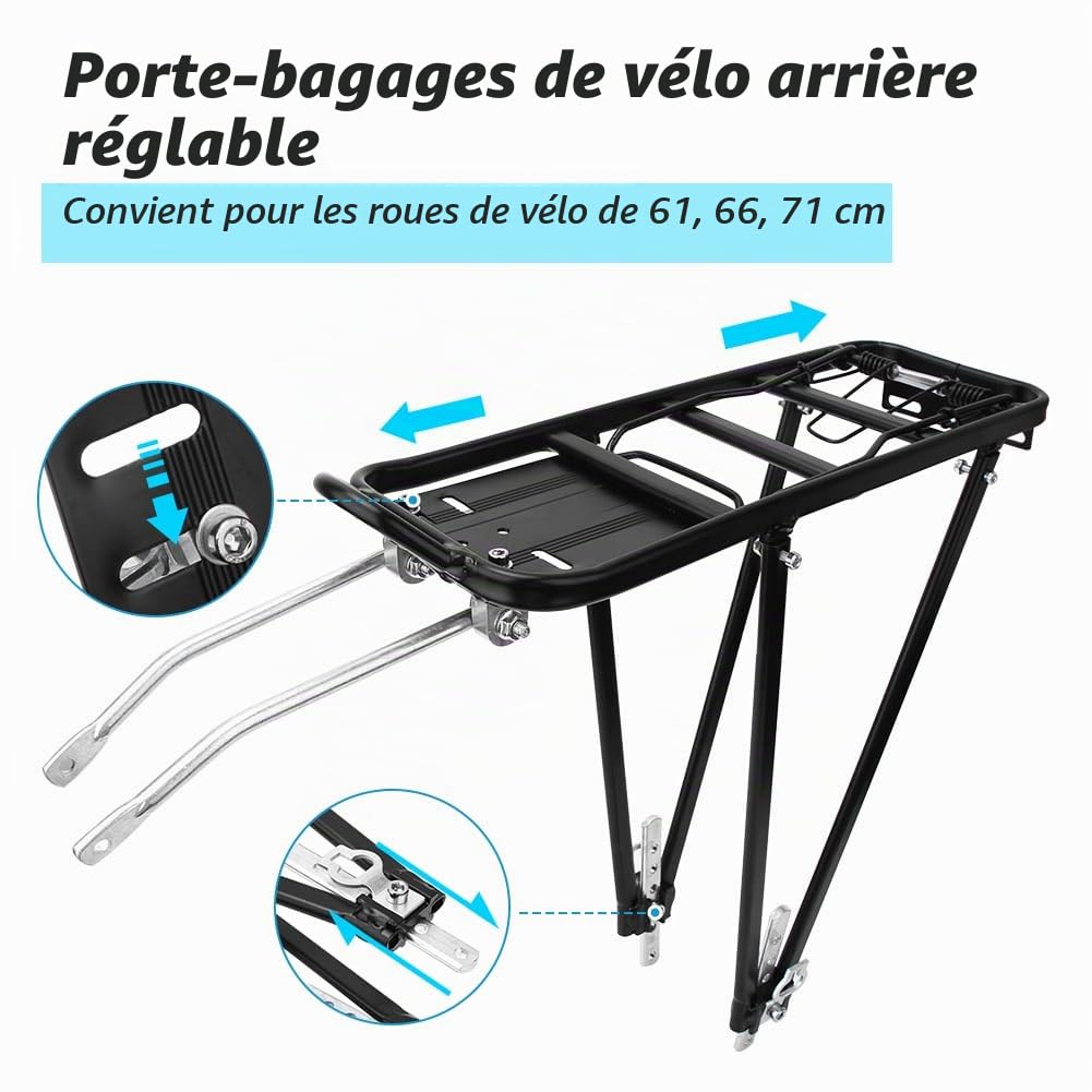 Ejoyous Porte-Bagages Arrière de Vélo, Porte-Bagages de VTT en Alliage D'aluminium Noir, Installation Rapide, pour Vélos de 24 à 28 Pouces, capacité 35 kg