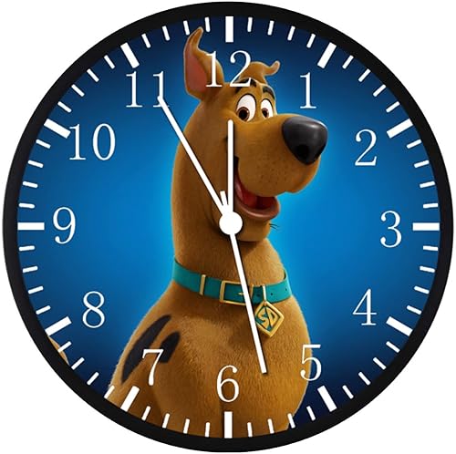 Scooby Scoob - Reloj de pared grande con marco negro de 12 pulgadas silencioso funciona con pilas decoración de pared para hogar oficina escuela